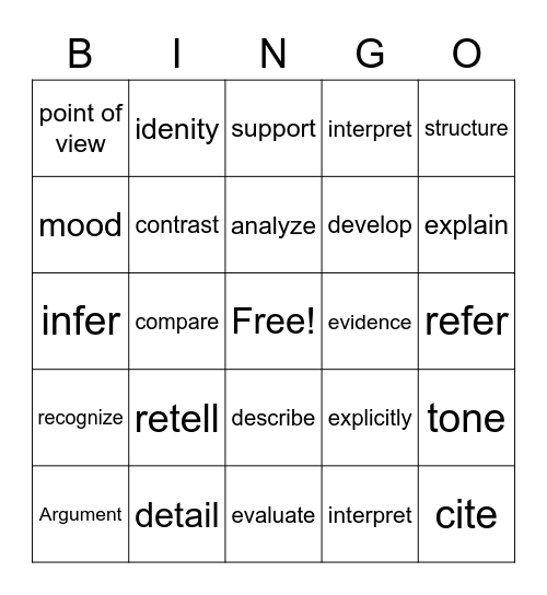 Academic Vocabulary Bingo Card