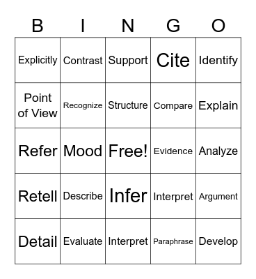 Academic Vocabulary Bingo Card