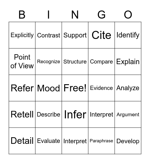 Academic Vocabulary Bingo Card