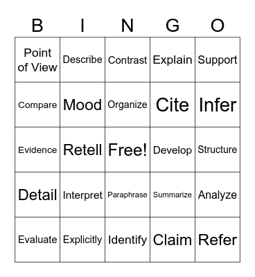 Academic Vocabulary Bingo Card