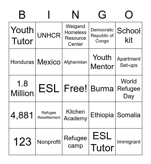 CCS Volunteer Bingo Card