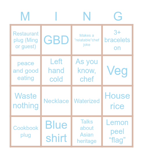 MING TSAI BINGO Card