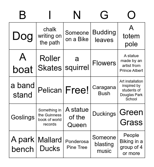 Wascana Park Bingo Card