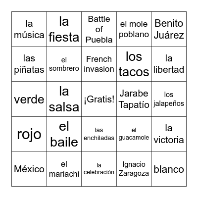 Cinco de Mayo Bingo Card