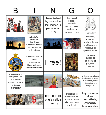 Persepolis Vocabulary Bingo Card