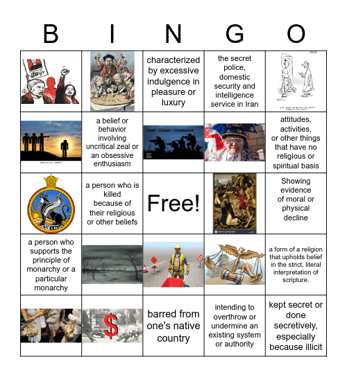 Persepolis Vocabulary Bingo Card