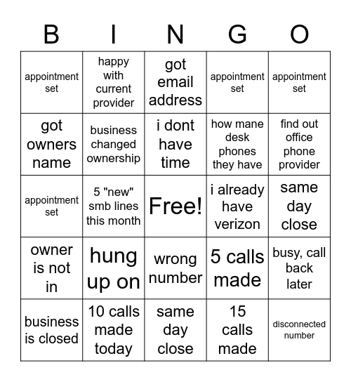 smb call day Bingo Card