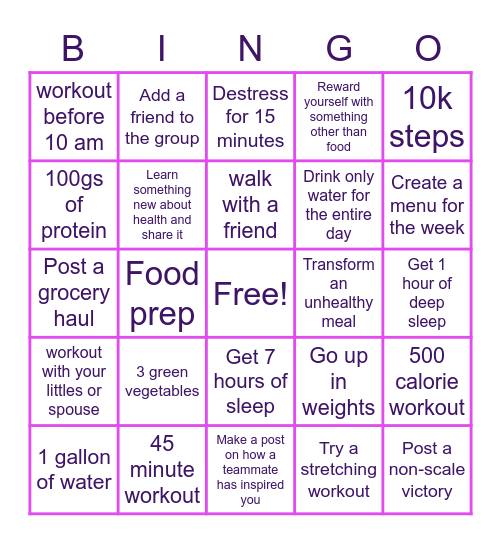 Healthy Bingo Card