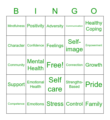 Resiliency Bingo Card