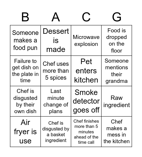 Chopped Challenge Bingo Card