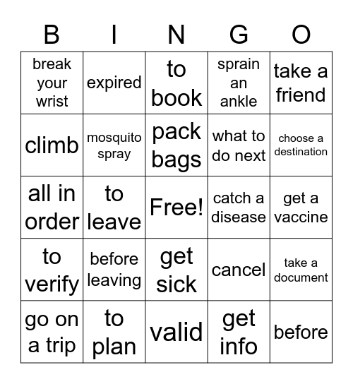 PREPARATIFS DE DEPART Bingo Card