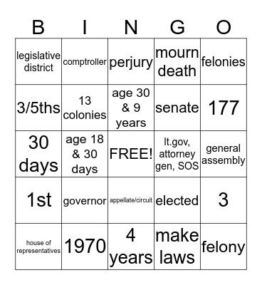 IL Constitution Bingo Card