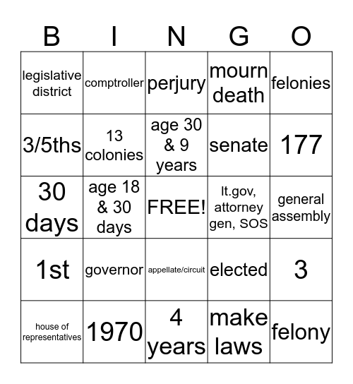IL Constitution Bingo Card