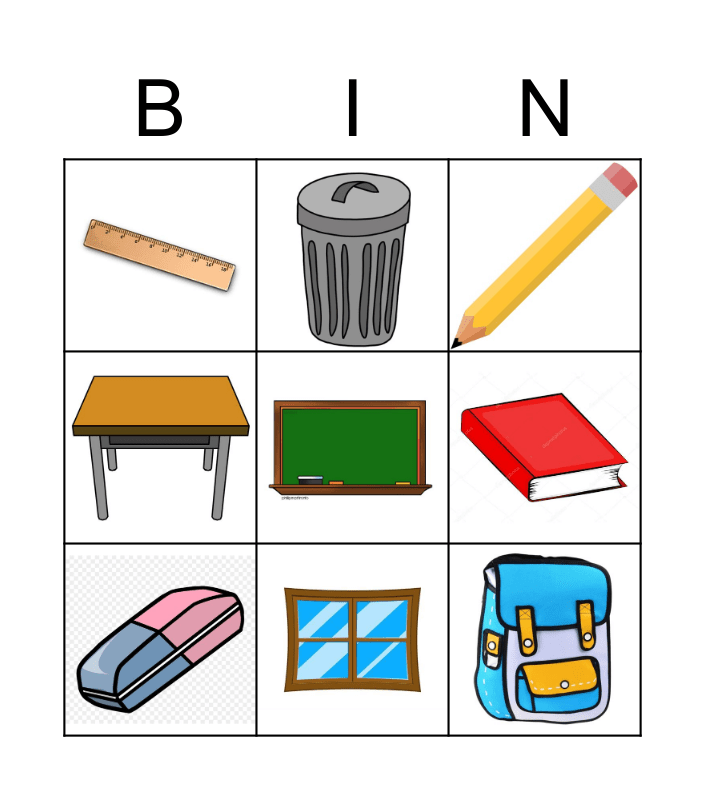 School Objects - Classroom Bingo Card