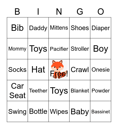 Baby Bingo Card