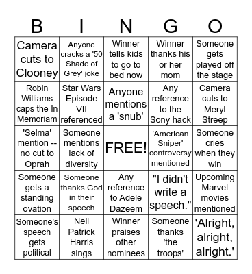 Oscars Bingo Card