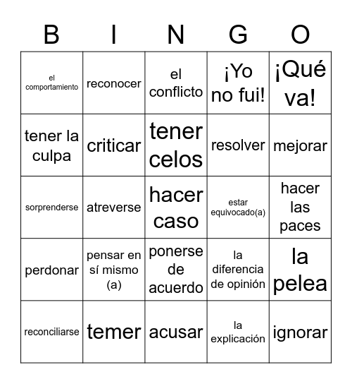 Capítulo 4: A.P.V. 2 Vocabulario Bingo Card