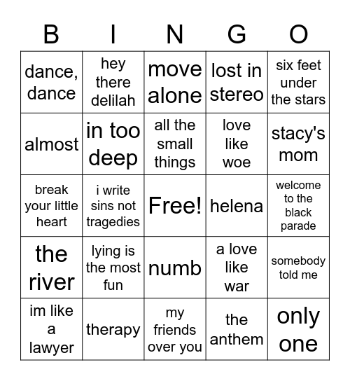 PopRock 1 Bingo Card