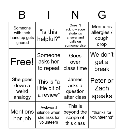 BIL Bingo Card