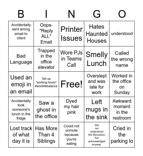 Office Things Bingo Card