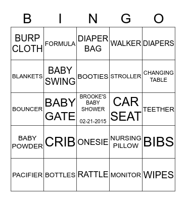 Baby Shower Bingo Card