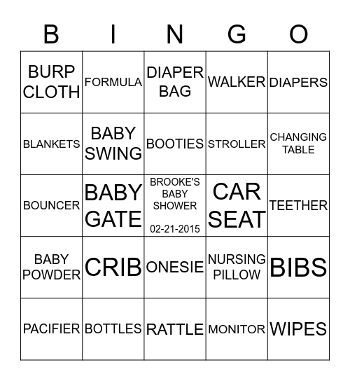 Baby Shower Bingo Card