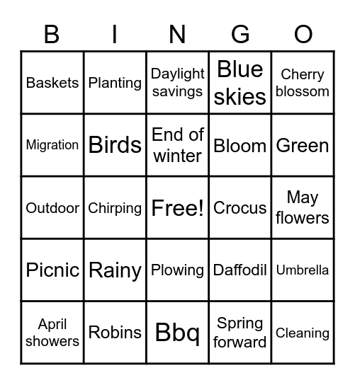 Spring Bingo Card