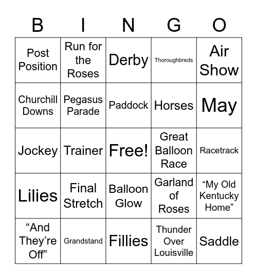 Kentucky Derby Festival Bingo Card