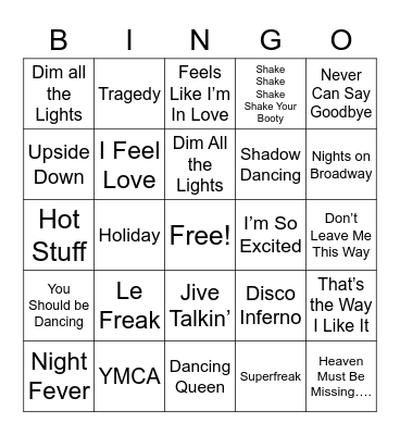 Disco Bingo Card