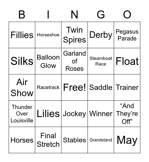 Kentucky Derby Festival Bingo Card