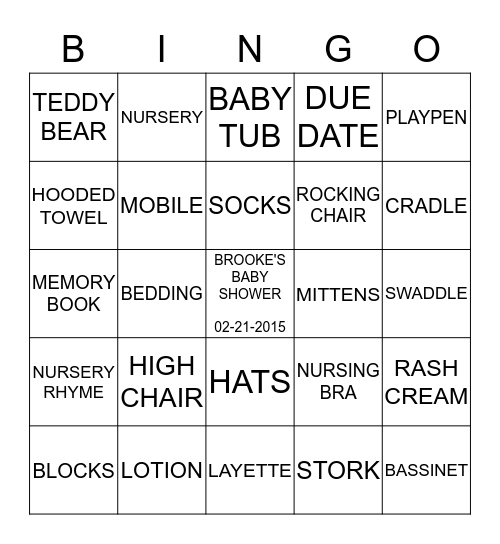 Baby Shower Bingo Card