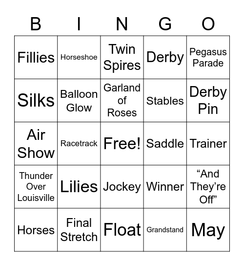 Kentucky Derby Festival Bingo Card