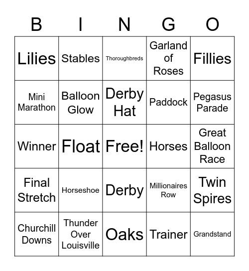 Kentucky Derby Festival Bingo Card