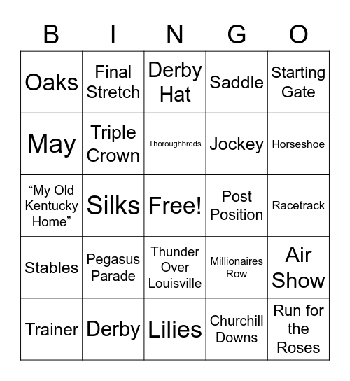 Kentucky Derby Festival Bingo Card