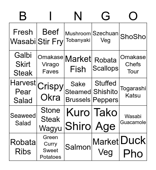 Virago BINGO! Bingo Card