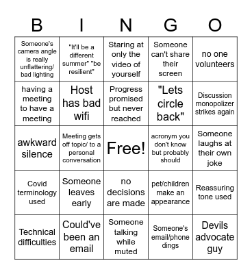 Covid Meeting BINGO Card