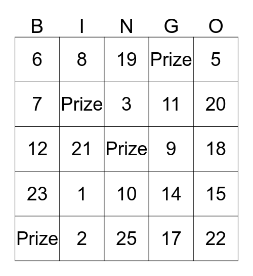 Early Bird  Bingo Card