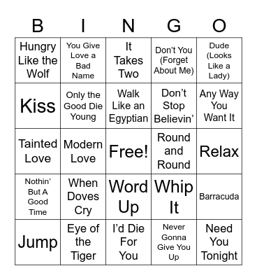 80s Bingo Card