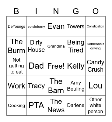 Mom Complaint Bingo Card
