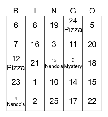 Early Bird  Bingo Card