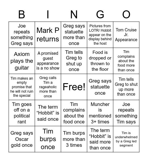 On sinema Oscer Bungo Card Bingo Card