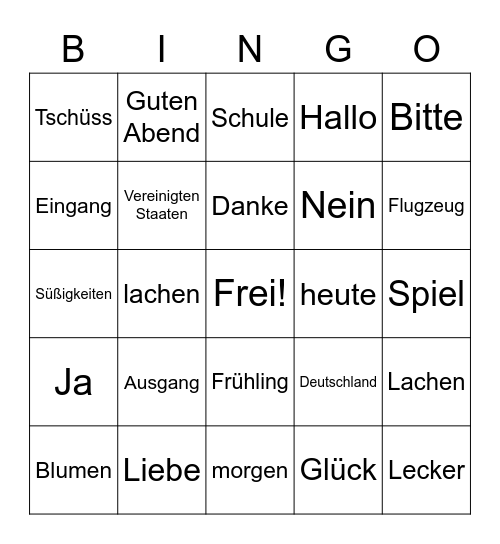 German Bingo Card