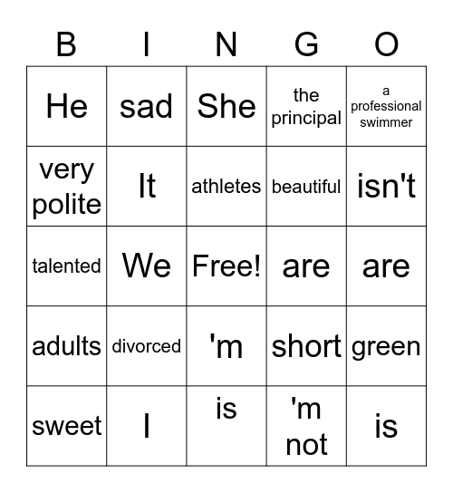 verb to be Bingo Card