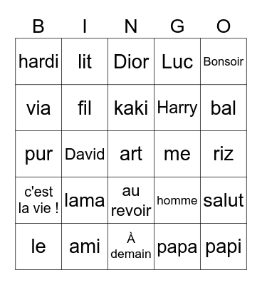 Prononciation 1 Bingo Card