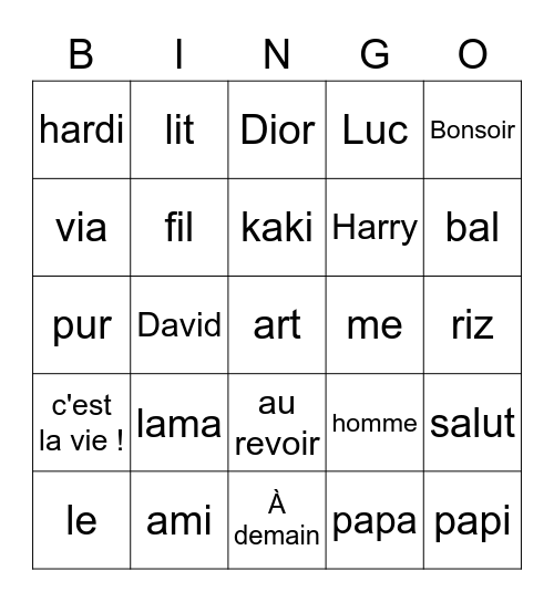 Prononciation 1 Bingo Card