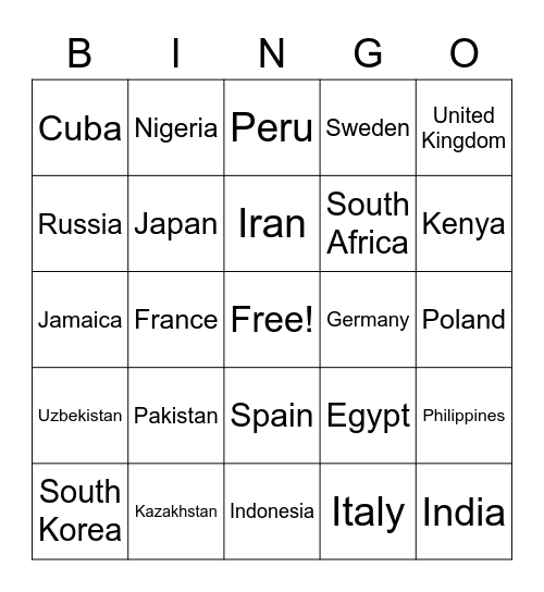 Olympic Bingo Card