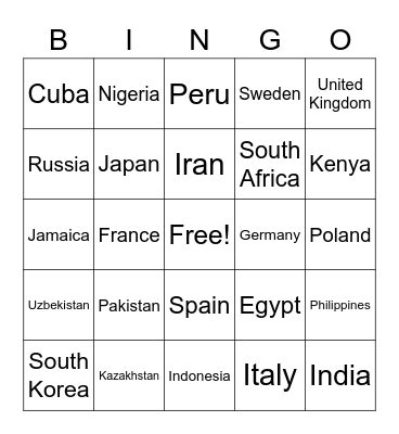 Olympic Bingo Card