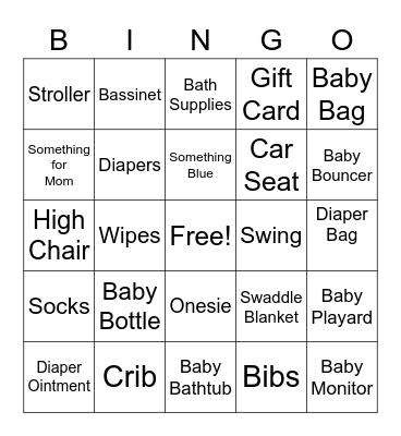 Baby Shower Gift Bingo Card