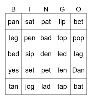 e or a Bingo Card