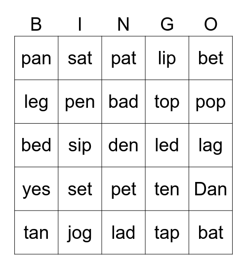 e or a Bingo Card